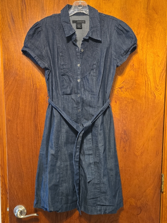 Calvin Klein Dresses & Skirts - Calvin Klein Dark Blue Denim Shirt Dress with Tie Waist